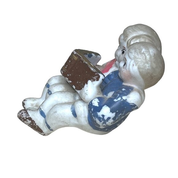 Antique Porcelain Miniature Shelf Sitter Figurine Boy & Girl with Book Japan - Picture 2 of 6